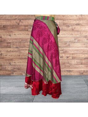 Boho Wrap Skirt Double Layer Sari One Size Multi Wear 36" Travel Resort Festival